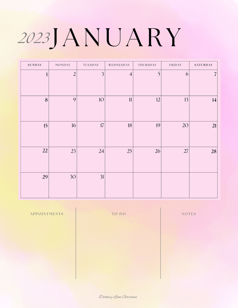 2023 monthly calendar